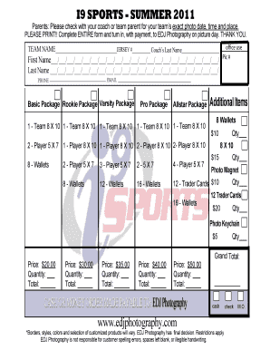 I9 Sports Photo Order Form