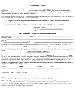 Affidavit by Assured and Special Broker