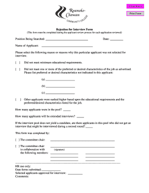 Rejection for Interview Form