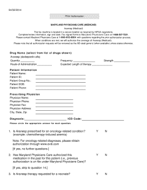 Maryland Physicians Care Aranesp Prior Authorization Form