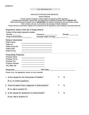 Maryland Medicaid Zoladex Prior Authorization Form
