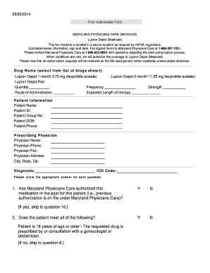 Maryland Lupron Depot Prior Authorization Form