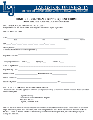 High School Transcript Request Form