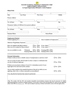 Maxor National Pharmacy Services Corp Employment Application