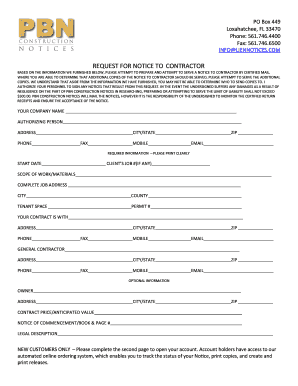 Request for Notice to Contractor