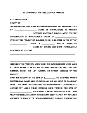 INTERIM WAIVER AND RELEASE UPON PAYMENT STATE OF GEORGIA THE