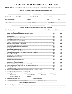 LHSAA Medical History Evaluation Form