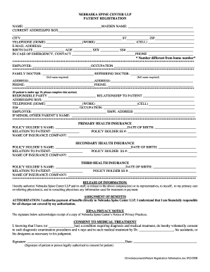 Nebraska Spine Center Patient Registration Form