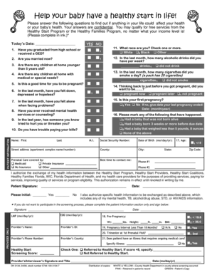 Healthy Start Program Screening Form
