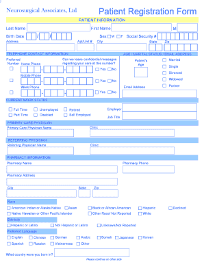 Neurosurgical Associates Patient Registration Form