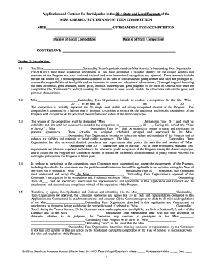 Miss Outstanding Teen Competition Application and Contract