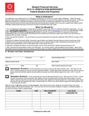 2012-13 Verification Worksheet