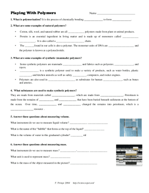 Playing With Polymers Science Worksheet