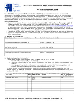2014-2015 Household Resources Verification Worksheet