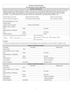 Community Bank New Business Account Application