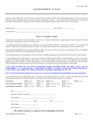 Acknowledgement of Rules Form