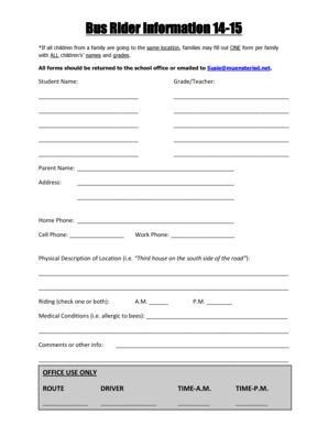 Bus Rider Information Form