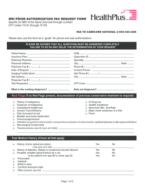 MRI Prior Authorization Fax Request Form
