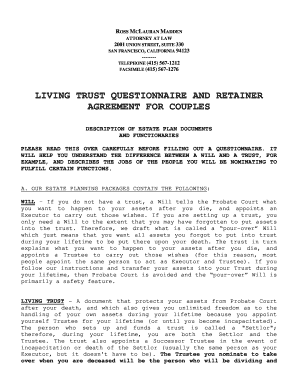 Living Trust Questionnaire and Retainer Agreement for Couples