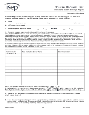 Course Request List for International Student Exchange