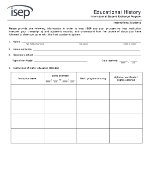 International Student Exchange Program Educational History Form