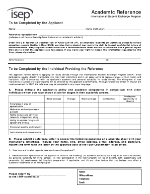 International Student Exchange Program Reference Form