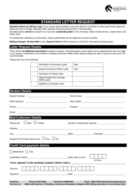 University of Newcastle Letter Request Form