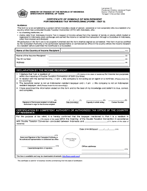 Certificate of Domicile of Non Resident for Indonesia Tax Withholding