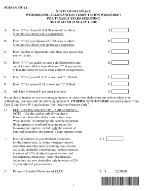 Delaware Withholding Allowance Worksheet