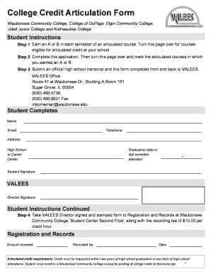 College Credit Articulation Form