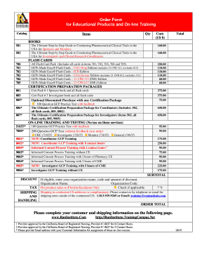 Educational Products and Online Training Order Form
