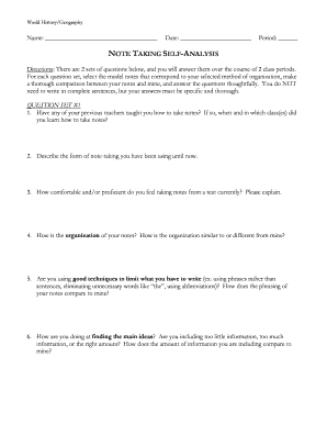 Note Taking Self-Analysis Form