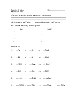 Balancing Chemical Equations Worksheet