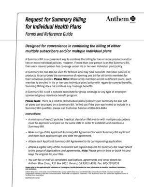 Request for Summary Billing for Individual Health Plans