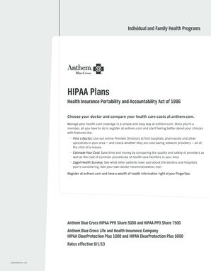 Anthem Blue Cross HIPAA Health Insurance Application