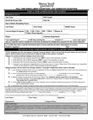 Full-Time Enrollment Exception Form