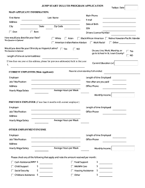 Jump Start Duluth Program Application