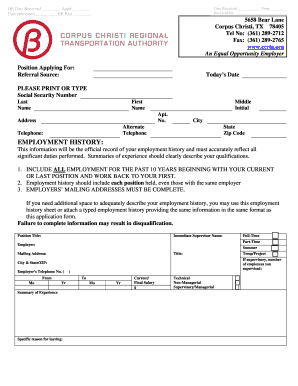 Regional Transportation Authority Employment Application