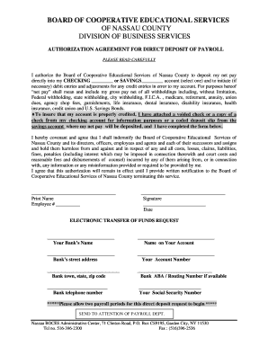 Authorization Agreement for Direct Deposit of Payroll