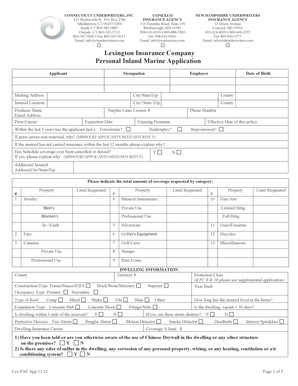 Personal Inland Marine Insurance Application