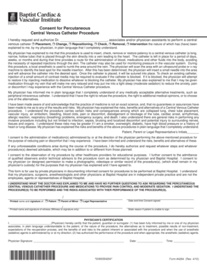 Consent for Percutaneous Central Venous Catheter Procedure