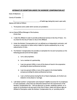 Affidavit of Exemption Under the Workers’ Compensation Act