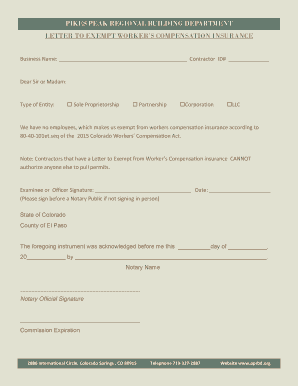 Colorado Worker's Compensation Exemption Letter