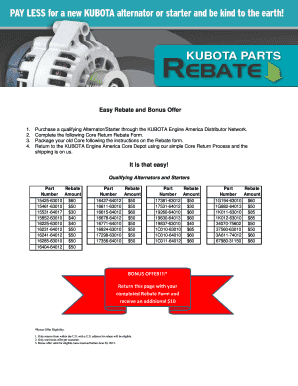 Kubota Engine Core Return Rebate Form