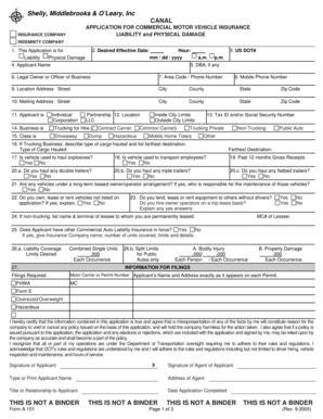 Commercial Motor Vehicle Insurance Application