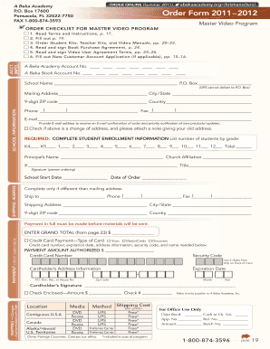 A Beka Academy Order Form 2011-2012