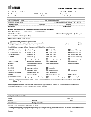 Return to Work Information Form