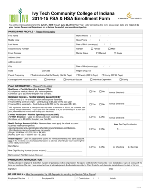 Ivy Tech FSA & HSA Enrollment Form