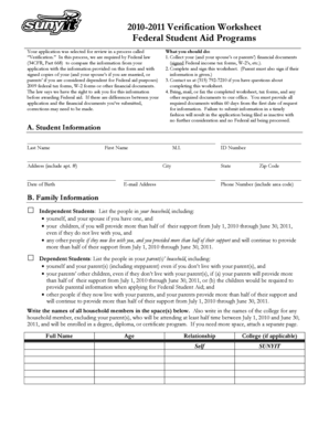 2010-2011 Verification Worksheet