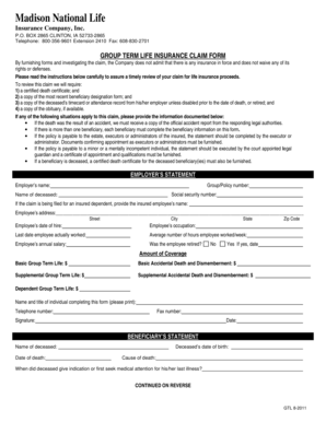 Group Term Life Insurance Claim Form